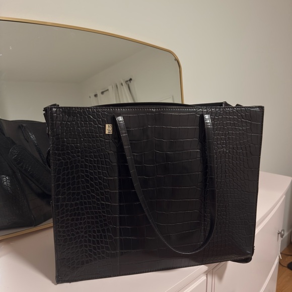 BEIS Handbags - BEIS Large Work Tote Black Croc Bag